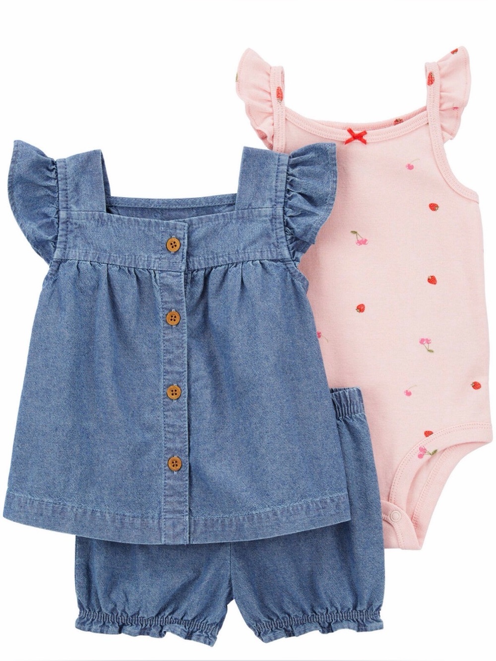 Baby 3-Piece Cherry/Strawberry Chambray Little Short Set 3M